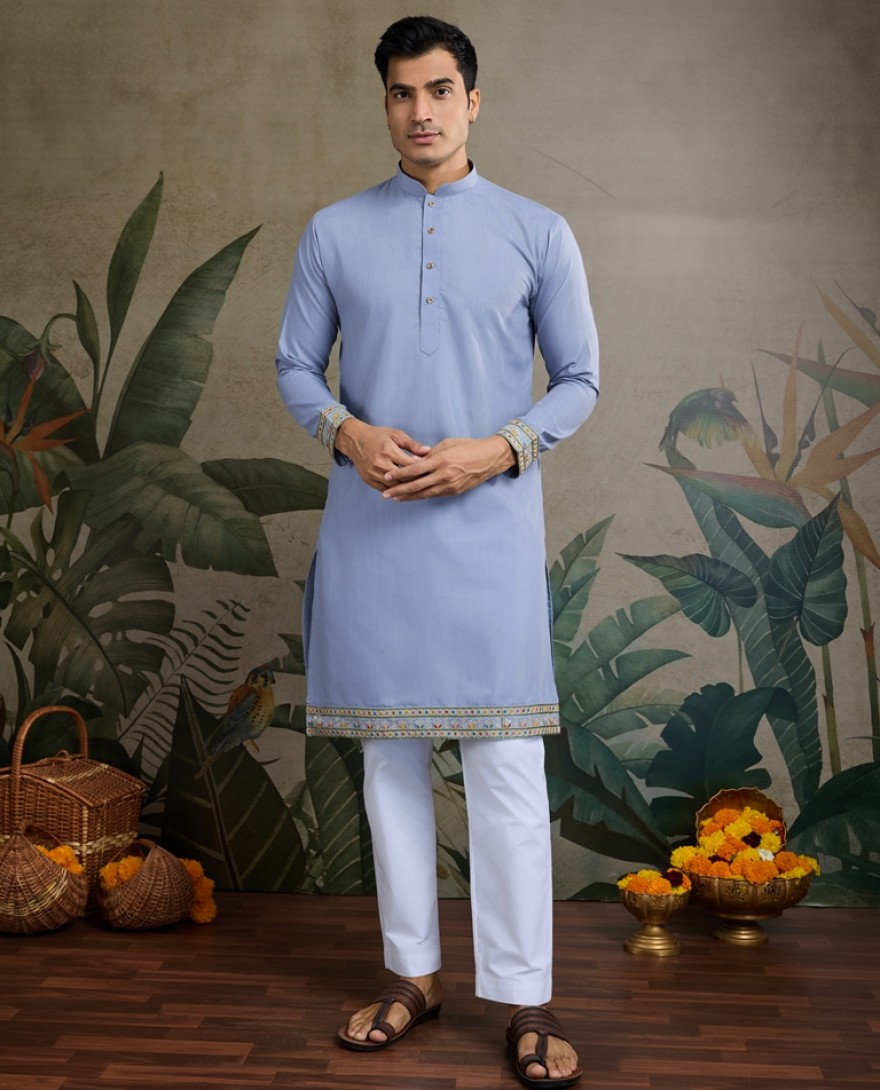 61237-blue - Sky Blue Men's Kurta Koti Set – Stylish & Elegant